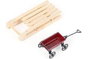 Keruhsci Wichtel Zubehör Miniatur Schlitten, 1/12 Wichtel Schlitten Holz Puppenhaus Zubehör Weihnachten, Miniatur Holzschlitten Miniatur Bollerwagen Miniatur Zubehör Als Geschenk für Kinder