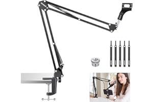 Neewer Support de Bras de Microphone, Support de Bras de Micro à Ciseaux à Perche de Suspension avec Vis 3/8" à 5/8" et Attaches de Câble Compatible avec Blue Yeti Snowball Yeti X Quadcast, etc