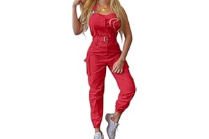 BUDAOWENG Salopette Femme Ete Sans Manches Combinaison Femme Grande Taille Chic Casual Jumpsuit Ample Bretelles Réglables Pantalon D'été Salopette Slim Harem Sarouel Pantalon Combinaison Jumpsuit Avec Poches