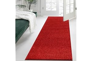 Cozy Haven Shaggy Collection Runner Rug - Hallway Carpet Runners, Non-Slip Floor Mats for Kitchen, Living Room, Corridor, Entryway, Door Entrances – (Red, 60x220 cm)