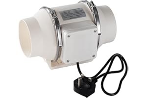 DOSYEN Inline Bathroom Extractor Fan 100mm/4 Inch, In-line duct fan mixed flow 220m3/hour - for Grow Room Tent Hydroponic Ventilation System