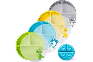 Baseola Silikon Baby Teller mit Saugnapf und Deckeln, Geteilte Rutschfeste Teller für Babys und Kleinkinder, BPA-Frei, Spülmaschinen und MikrowellenFest Babyteller Kinderteller, 4 Stück