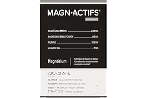 Magnactifs - Magnesisum Bisglycinate & Marin - Anti Fatigue, Anti Stress Adulte, Equilibre Nerveux - Taurine, Vitamine B6 - Aragan - 60 Gélules