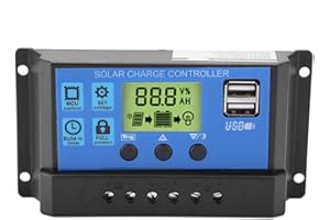 ACOGEDOR Solarladeregler,Solar Charge Controller PWM Smart Dual USB Solar Panel Batterieregler Laderegler 12V 24V Dual USB Solarpanel Laderegler Regler LCD Anzeige 10/20/30A(10A)