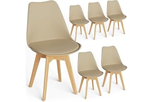 FRUOGO Set di 6 sedie da sala da pranzo con gambe in legno massello in faggio, design scandinavo, con comodo cuscino per sala da pranzo, cucina, soggiorno, camera da letto