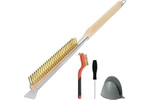 OFFCUP Cepillo para Horno de Pizza, Cerdas de Latón y Raspador de Acero con Mango Largo Desmontable, Herramientas para Cepillo de Limpieza Barbacoa de Pizza con Destornillador y Cepillo Pequeño