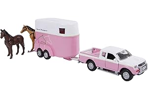 Van Manen Kids Globe Traffic Mitsubishi 520124 Toy Car and Horse Trailer Set Pink/White for Girls