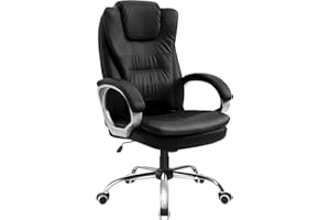 HLFURNIEU Silla Oficina Ergonómica, Silla de Escritorio con Respaldo Alto, Silla Giratoria con Apoyabrazos, Silla Gaming Regulable en Altura, Negro