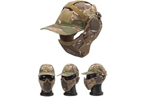 QJYZHAN Masque pliable demi-visage Airsoft en maille, avec protection des oreilles, casquette de baseball réglable, pour CS/chasse/paintball/tir