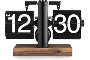 Luqixcey Retro Flip Down Clock, Automatic Flip Digital Desk Clock, Wooden Base & Metal Support, Creative Gift for Home, Office, Room Decor (Battery Included)