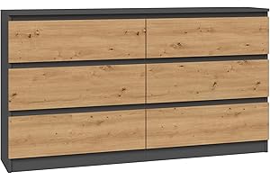 ‎CDF CDF Kommode Malwa M6 140 | Farbe: Anthrazit - Eiche Artisan | Schrank für Dokumente, Kleinigkeiten | Ideal für Wohnzimmer, Schlafzimmer, Kinderzimmer, Jugendzimmer und Büro | 6 geräumige Schubladen