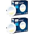 PHILIPS Astra Sleek 15-watt Round LED Downlighter | 3 Colors in 1 Recessed LED Downlight | LED Ceiling Light for Home and Hall | Cut Out: 6 inch, Color: Tunable White, Pack of 2