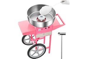 VEVOR Macchina Elettrica per Zucchero Filato con Carrello, Macchina per Zucchero Filato 1000 W con Ciotola in Acciaio Inox 52 cm, Misurino per Zucchero Cassetto, per Compleanni, Feste, Rosa