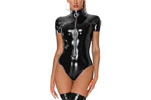 SEAUR Lencería Mujer Lencería Sexy Wetlook Cuerpo Cuero Clubwear Mameluco Fiesta Látex Catwoman Sin Mangas Catsuit Mono Cremallera S-5XL
