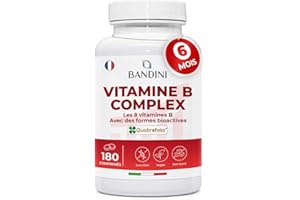 Bandini® Vitamine B Complex | 180 Comprimés vegan - Vitamines du complexe B bioactives et à haute absorption - Forme bioactive Quatrefolic® : B1, B2, B3, B5, B6, B8, B9, B12 | Fatigue et immunité