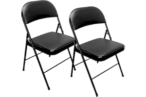 Royalford Heavy Duty Folding Padded Chair with Metal Frame Padded Seat Foldable Chair for Outdoor & Indoor Home Office Dining Easy Store Back Rest Computer Desk Chairs, Black - Pack of 2