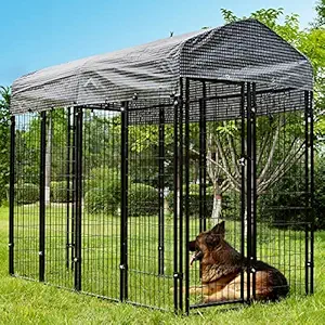 HITTITE Large Dog Kennel, Outdoor Dog Kennel, Anti-Rust Steel Welded Wire Outdoor Pet Playpen with Heavy Duty UV-Resistant Waterproof Cover, for Outdoor&BigYards&Farms, 8'L x4' W x 6'H, Black.