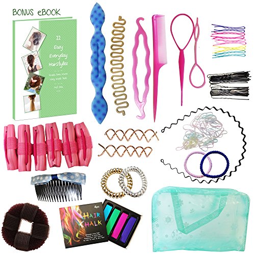 Ultimate Hair Styling Tools Accessories DIY Kit Set BONUS eBook for Girls Women