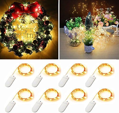 [8-PACK]LED Micro Starry Lights, (6.6ft/2m) Copper Wire Waterproof LED Starry String Lights, 20 LEDs Starry String Lights Battery Operated for DIY Wedding, Christmas, Party, and Home Decor