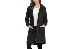 Gyabnw Chaqueta Mujer Impermeable Larga Abrigo Impermeable Ligero con Cremallera Cordón Abrigo de Cortavientos Deportivo Chubasquero con Capucha de Viento Lluvia Secado Rápido