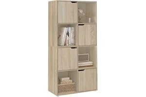 WOLTU Libreria Autoportante, Porta Libri a 8 Cubi, Libreria con 4 Ante, Scaffale Portaoggetti per Soggiorno, Ufficio, Studio, Camera da Letto, in Legno, Rovere Chiaro, SK039hei