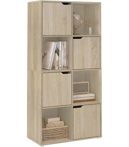 Furni24 Archiefkast met slot, Houten Opbergkast voor Kantoor en Thuis, Metalen Scharnieren, 4 houten kast met verstelbare planken | Grijs 190cm x 80cm x 40cm