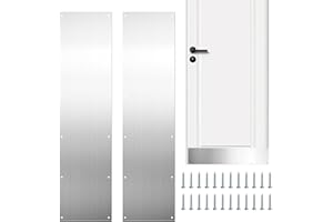 MONOZOZ 2 placas de protección de puerta de acero inoxidable cepillado, placas de aluminio satinado, placa de patada de acero inoxidable, placa de metal para decoración de puertas, evita que la puerta se