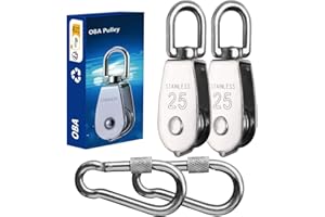 OBA Pulleys, Set of 2 Pulley Steel Cable Load Capacity 150 kg, Fitness Pulley Stainless Steel for Ropes, Steel Cable, with 2 Carabiners