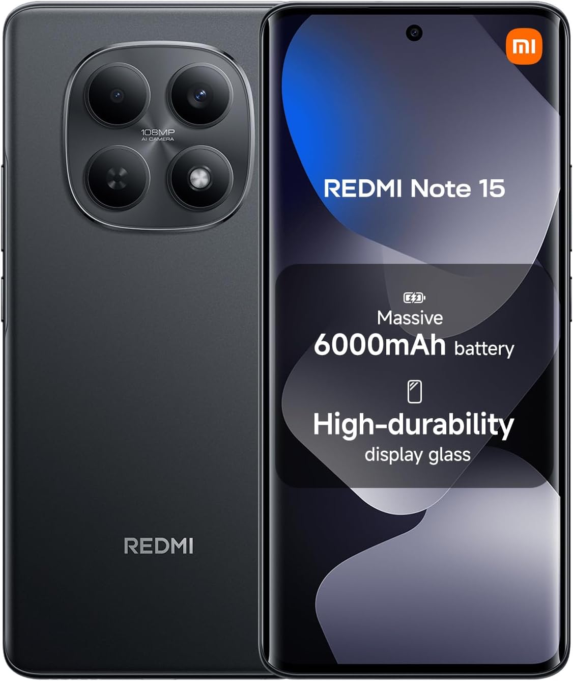 XIAOMI Redmi Note 15, Smartphone 8+256 GB, Massive 6000mAh Battery, Water Resistance, 108MP Super-clear Camera, 6.77" FHD+ Display, Black, Warranty 2 years, Charger Not Included