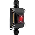 QWORK® IP65 Waterproof Inline Cord Switch with Red Indicator Light, 12-24V 30A, DPST Rocker Switch, Dual Position ON/Off Control