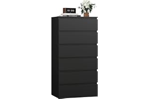 FOREHILL Byrå svart med 6 lådor 119 cm smal lådskåp | Skåpskåp highboard skänk för sovrum, vardagsrum, hall, utrymmesbesparan