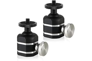 Folgtek Mini Ball Head Stativkopf Kugelkopf mit 1/4 Blitzschuhadapter, 360° Drehbar Ball Head mit Hot Shoe Apdater zum Camera Camcoder LCD Monitor, Mikrofon, LED Licht usw. (Silber X2)