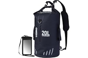 UZIRO Bolsa Estanca 20L, Mochila Impermeable para Kayak, Piscina, Pesca y Natación, Dry Bag Acuático, Resistente al Agua, Ideal para Actividades al Aire Libre, Color Negro