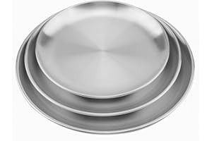 ZEONHEI 3 okrągłe naczynia ze stali nierdzewnej, srebrne talerze, talerze do serwowania, talerze ze stali nierdzewnej, talerze metalowe, talerze kempingowe, talerze stołowe na kemping, piknik, do kuchni, na imprezę (średnica 20/23/26 cm)