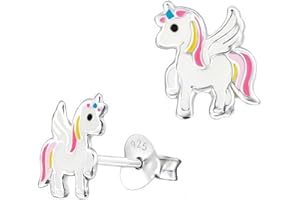 GOLDENE HUFEISEN Pegasus Boucles d'oreilles licorne en argent 925 véritable avec émail pour enfant