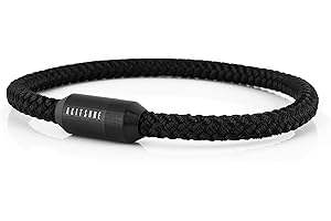 Akitsune Silva bransoletka nylonowa, 5 mm grubości, damska/męska bransoletka ze stali szlachetnej, prosta bransoletka z zapięciem magnesowym, matowy czarny, 17.5 centimeters, Skóra, Bez kamienia