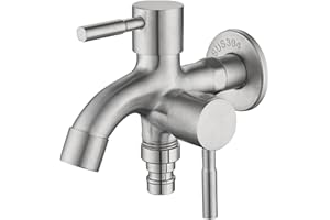 EUNEWR Doppio rubinetto, rubinetto multifunzione in acciaio inox, 1/2 pollici, universale, doppio rubinetto adatto per lavatrice, cucina, bagno, giardino
