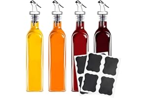 Tebery Set de 4 bouteilles en verre avec bouchon-verseur pour huile et vinaigre 50 cl
