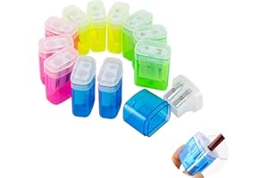 Yeenano Temperamatite,12 Pezzi Doppi Fori Temperino,4 Colori Temperamatite con Serbatoio,Bambini TruccoTemperamatites,Temperino per Diversi Tipi di Matite Studenti Scuola Ufficio