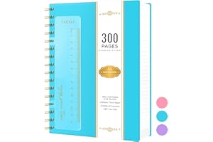 NIRMIRO A5 Notebook Notepad, Spiral Notebooks for Women Writing, 300 Pages Wirebound Hardback Thick Note Book with 100GSM Lined Paper, PVC Cover Note Pads for School Office Gift, 14.5 x 20.7cm, Blue