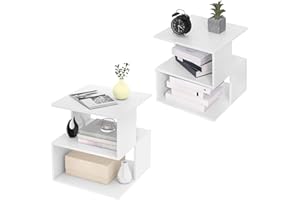 ‎EUGAD EUGAD Zestaw 2 stolików nocnych, stolik pomocniczy z 2 półkami, mały regał na książki, szafka nocna, komoda nocna, stolik do sypialni lub salonu, 40 x 43,5 x 40 cm, 0166ZZ-2