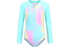 AISYEE Girls Long Sleeve Swimsuit Kids One Piece Beach Rash Vest Girls Swimming Costume Age 5-16 Years