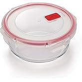CURVER Round Glass Airtight Food Storage Container - 0.95L Capacity with Clip Lock - Easy Storage & Keeps Food Fresh - Freeze