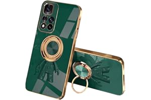 HAOYE Funda para Xiaomi Redmi Note 11S 5G / Xiaomi Poco M4 Pro 5G, Diseño Galvanizado Elegante Suave Silicona Ligera Delgado TPU Bumper Anti-caída Carcasa con 360° Anillo Soporte, Verde Oscuro