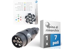 valonic Spina di rimorchio a 7 Poli - incl. Modello di Cablaggio - Carrello per Auto rimorchio, Spina per roulotte, per portabici e portamoto, Nero