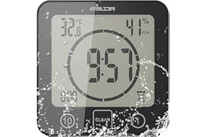 ‎OURLEEME OurLeeme Tägliche wasserdichte Duschuhr, Badezimmer-Dusche-Timer-Wecker mit großer LCD-Anzeige Luftfeuchtigkeit Temperaturanzeige Timer-Steuerung Countdown-Timer-Uhr für Home Kitchen Badezimmer