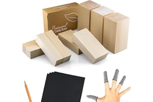 KMBRGH Basswood Carving Blocks 9 pcs, Linden Wood Whittling Kit for Beginners and Professionals, Lime Wood Carving Set, Wooden Planks for DIY, with Finger Protectors and Sandpaper, Hobby Wood Carving Kit