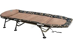 CARPZILLA Fishing Bed with 6 Adjustable Legs Folding Portable Large Bedchair Built-in Pillow Flat Out 210 x 80cm 150kg Capacity Overnight Camping Fishing Equipment Fishing Accessories Camo