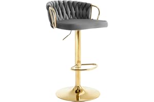 WOLTU Sgabello da Cucina Altezza Regolabile, Sgabello da Bar in Velluto, Girevole a 360°, con Base in Metallo e Poggiapiedi, Nero