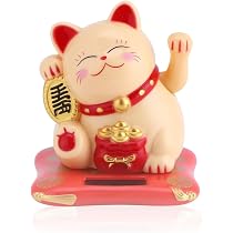 Figurine Chat Porte-bonheur Japonais Solaire - Hoche La Tête Avec La Lumière - Décoration Voiture, Bureau - Blanc